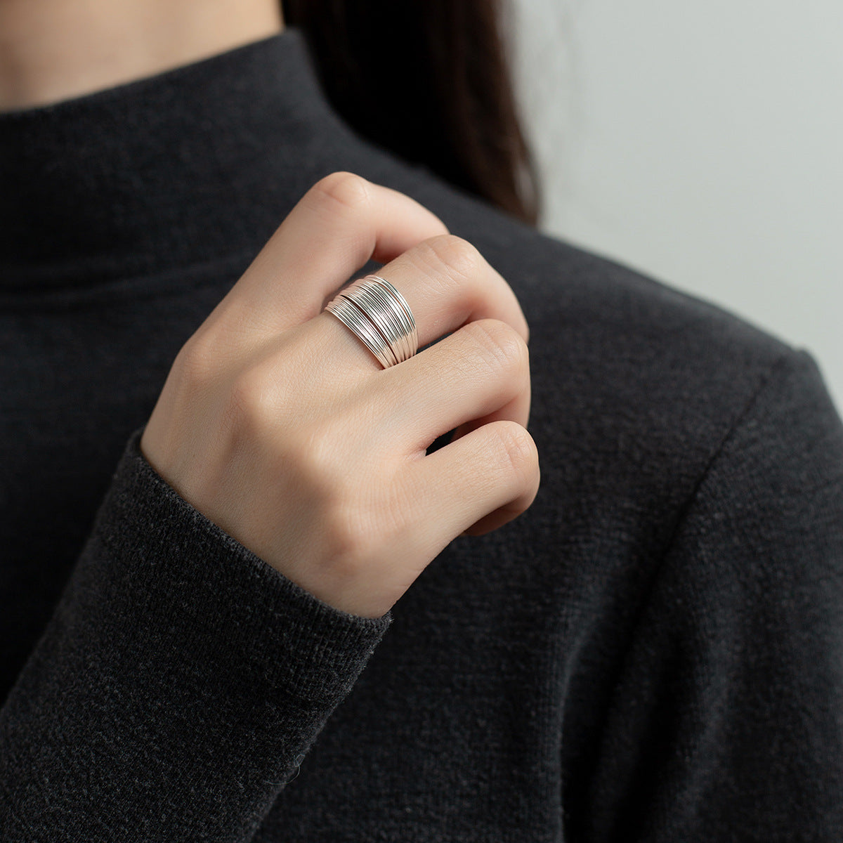 Multi-Layered Line Sterling Silver Ring