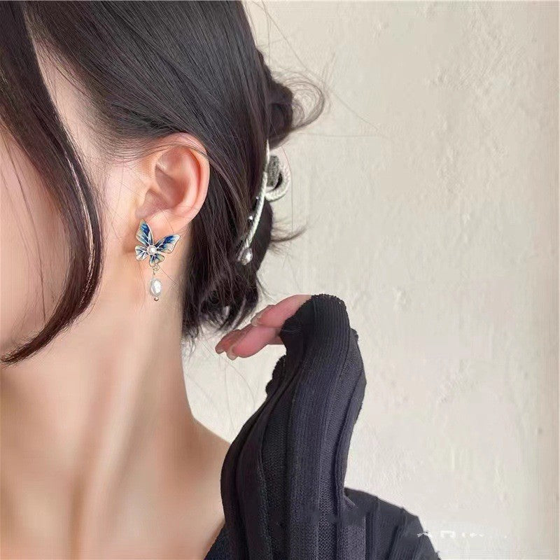 Pearl Drop Glaze Butterfly Earrings