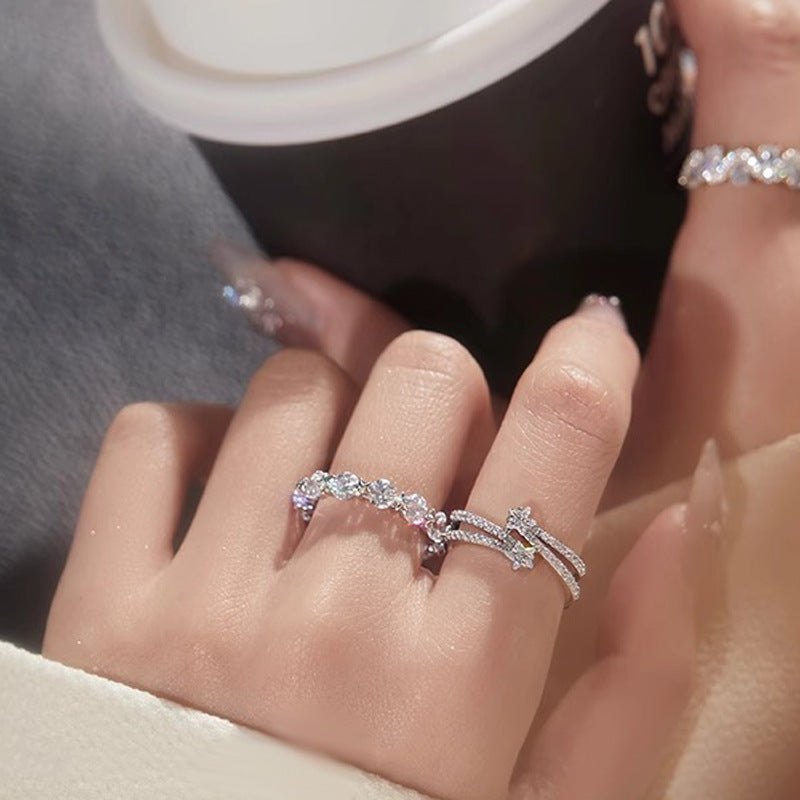 Double Layered Star Surrounding Star Adjustable Ring