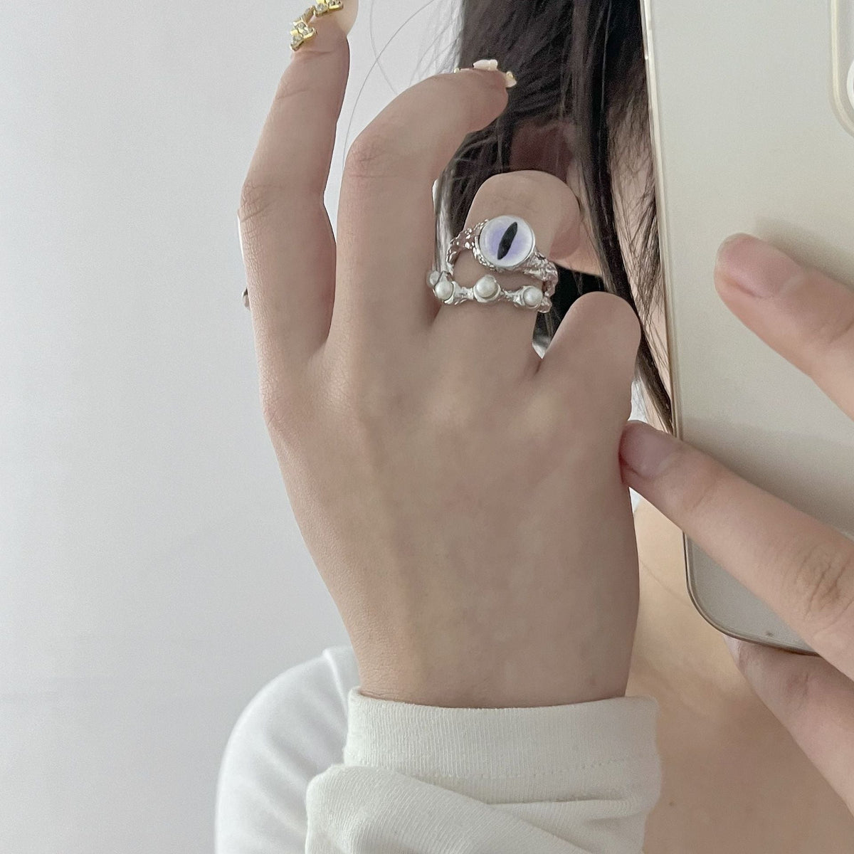 Cat's Eye Pearl Adjustable Ring