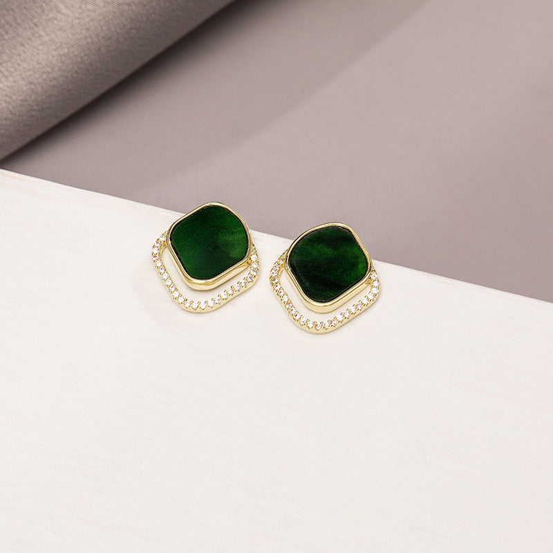 Green Square Earrings