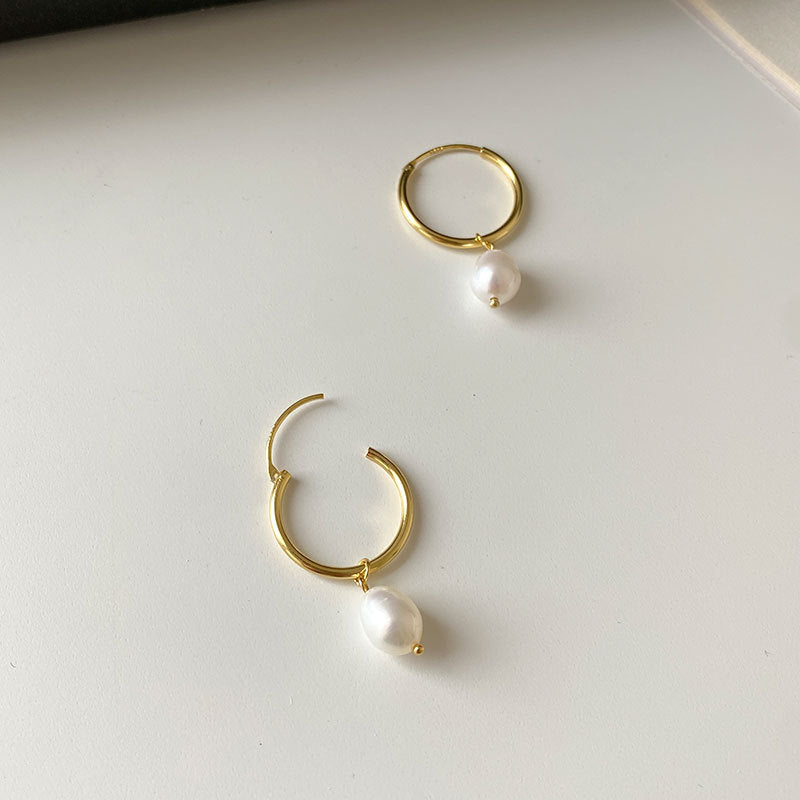 Freshwater Pearl Bella Hoop Earrings in 925 Sterling Silver