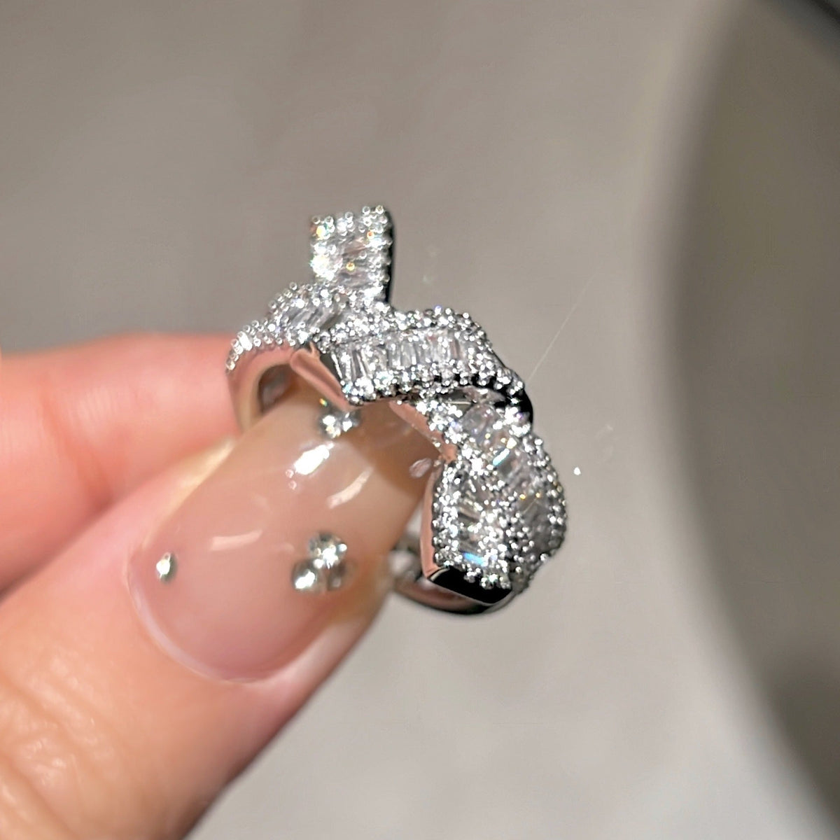 Button Knot Sparkling Diamond Adjustable Ring