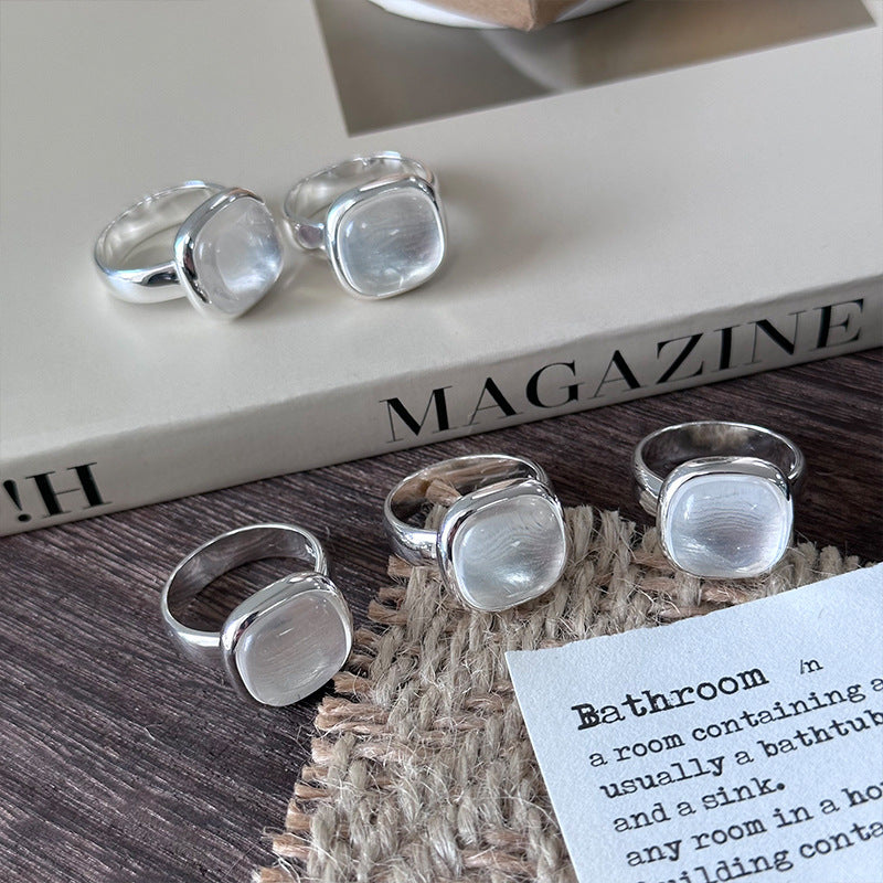 S925 Sterling Silver Square White Crystal Ring