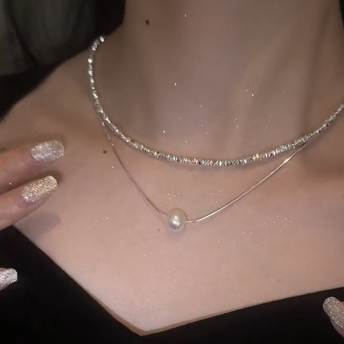 Silver Stacked Double Layers Necklace