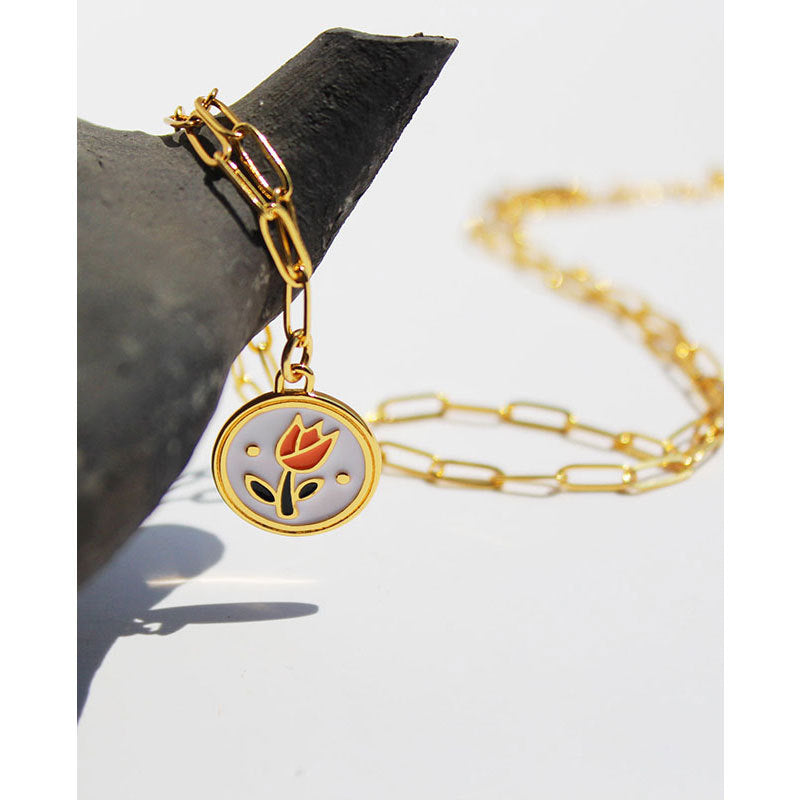 Vintage Tulip Enamel Necklace