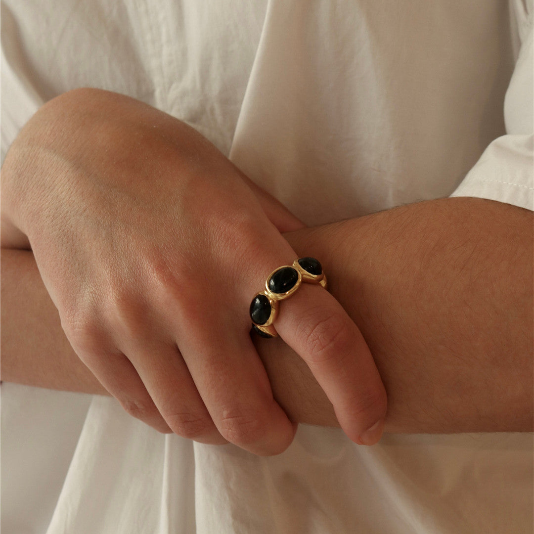 Gold Trimmed Onyx Ear Cuff/Rings