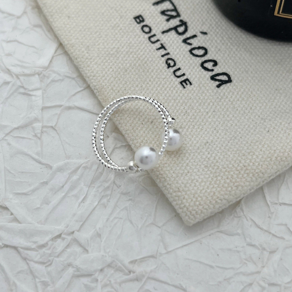 Silver Adjustable Stretch Pearl Ring