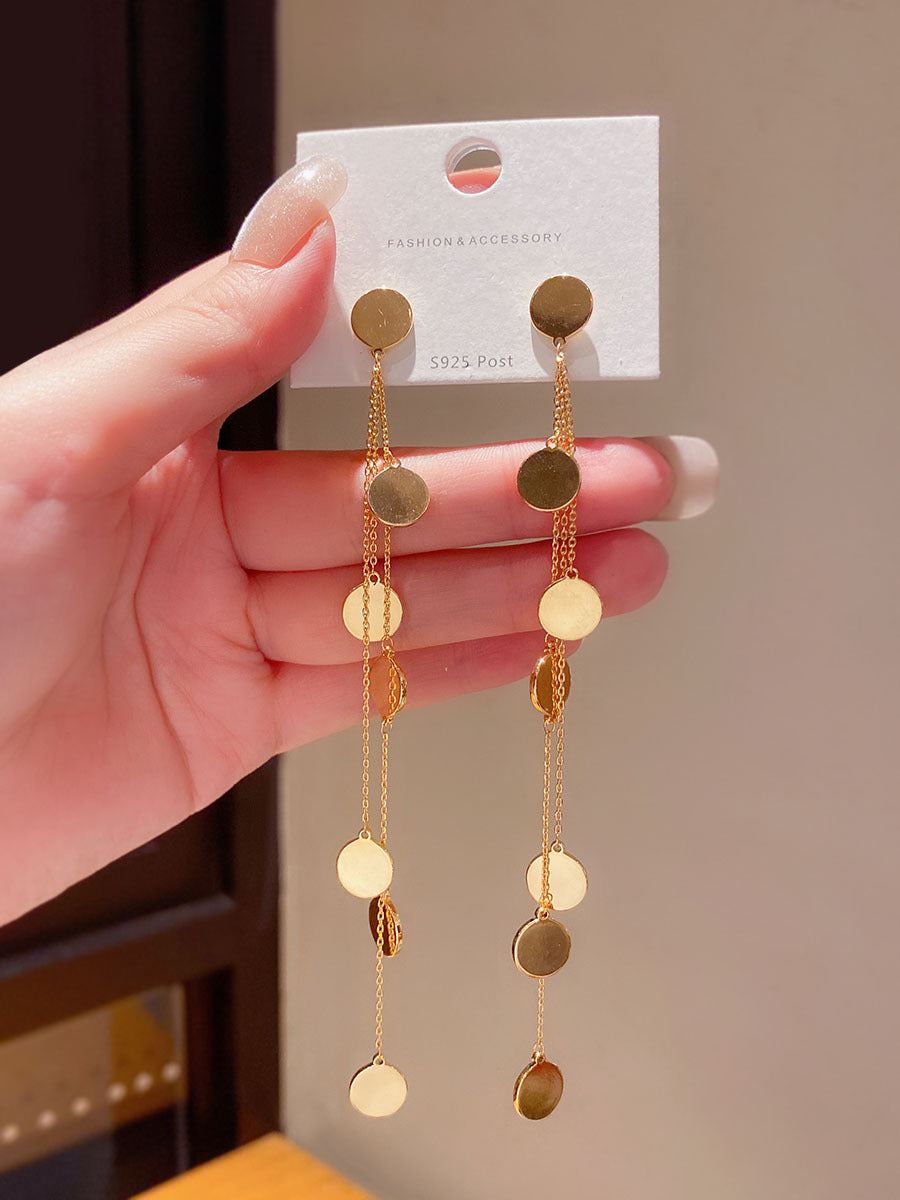 Small Round Piece Long Tassel Earring