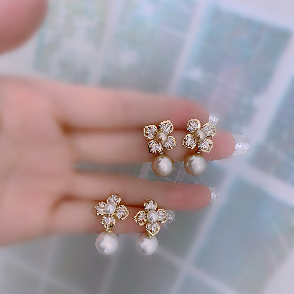 Pearl & Crystal Flower Earrings
