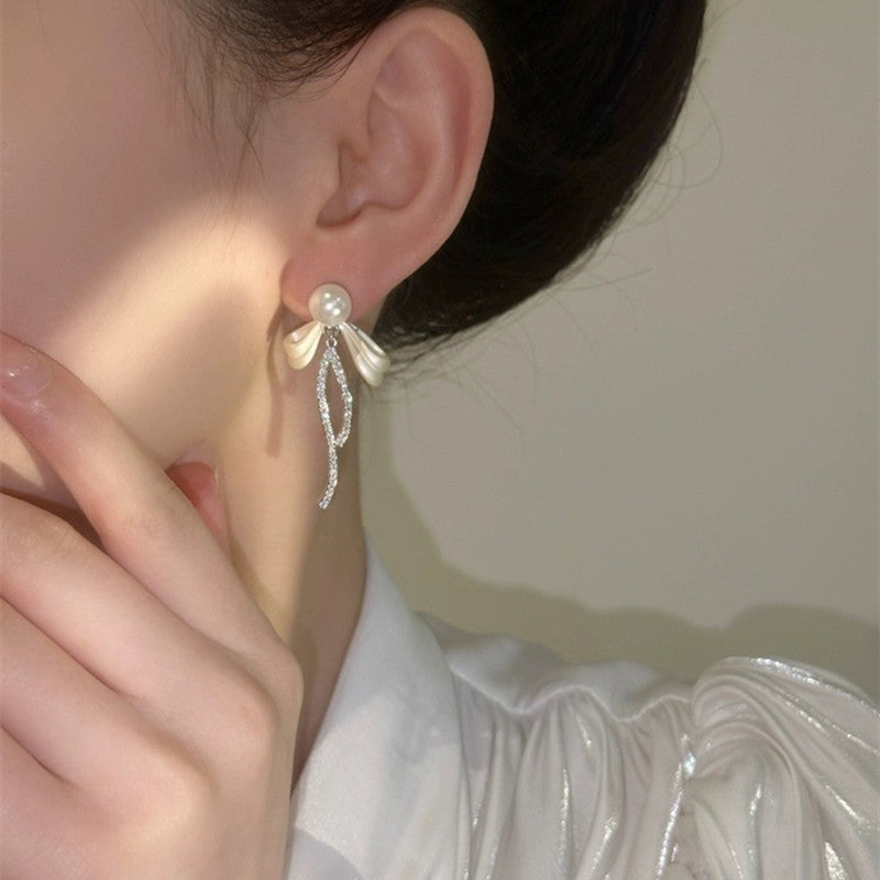 Delicate Bow Tassel Earrings