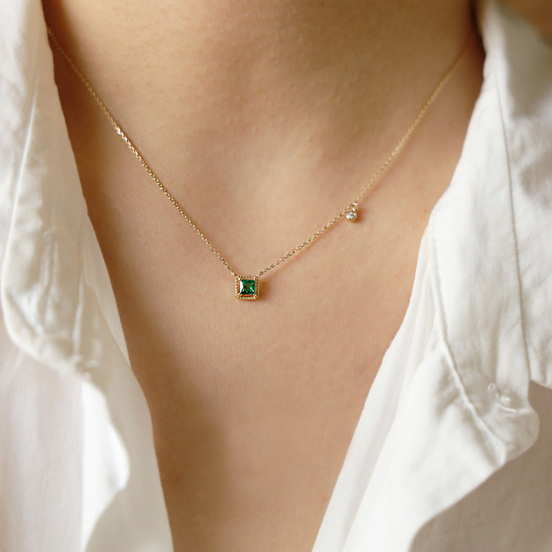 Vintage Emerald Sugar Cube Pendant Necklace