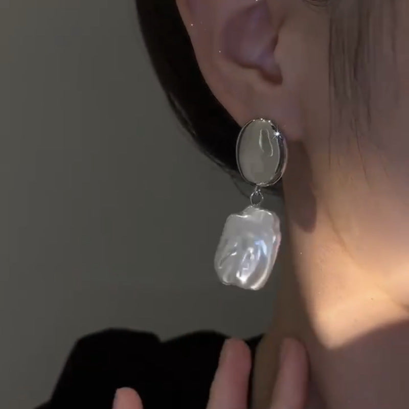 Baroque Pearl Silver Metal Earrings