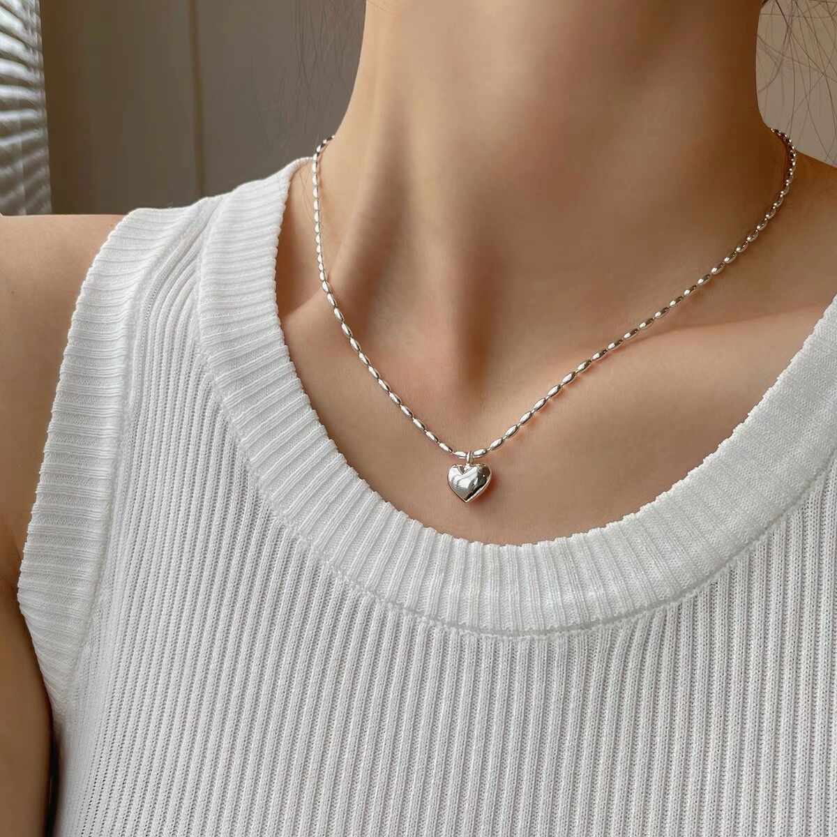 love heart 925 silver necklace