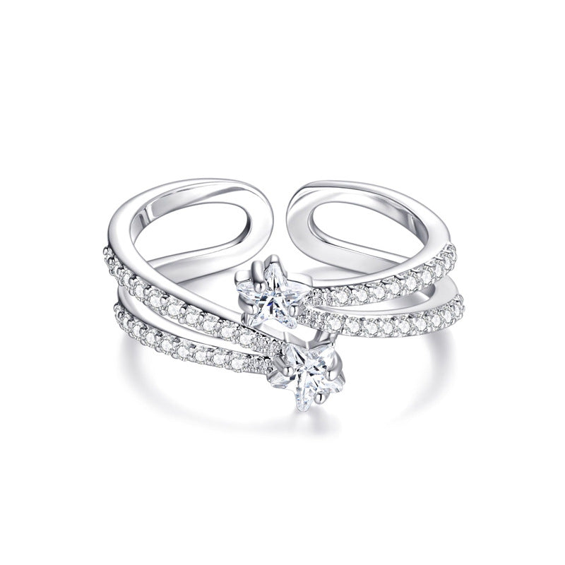Double Layered Star Surrounding Star Adjustable Ring