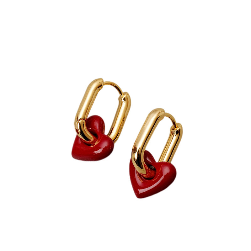 Enamel red love earrings