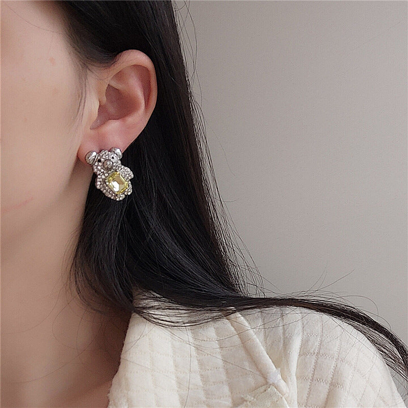 Artificial Gem Bear Earrings