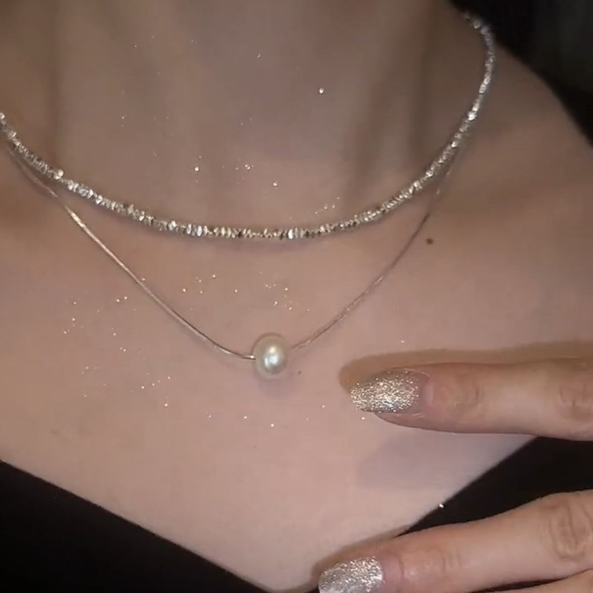 Silver Stacked Double Layers Necklace