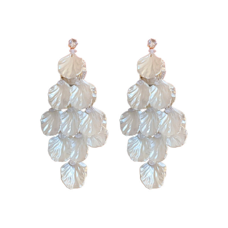 Vintage Zirconia Shell Waterfall Tassel Earrings