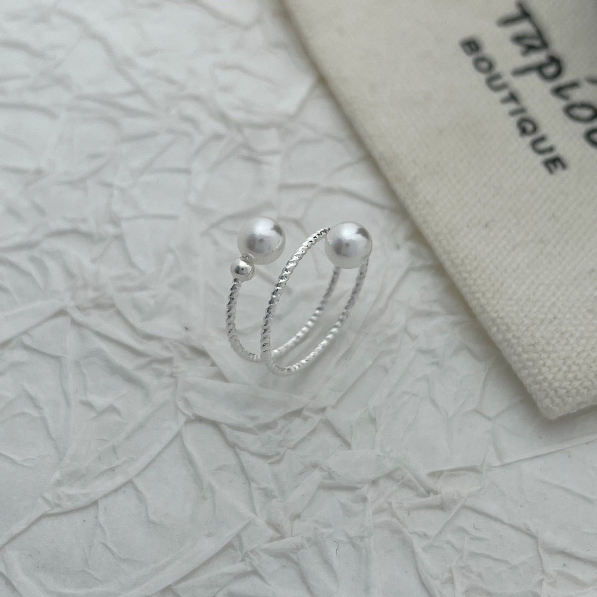 Silver Adjustable Stretch Pearl Ring