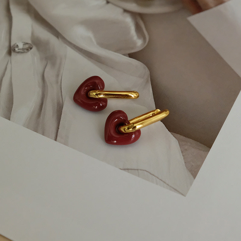 Enamel red love earrings