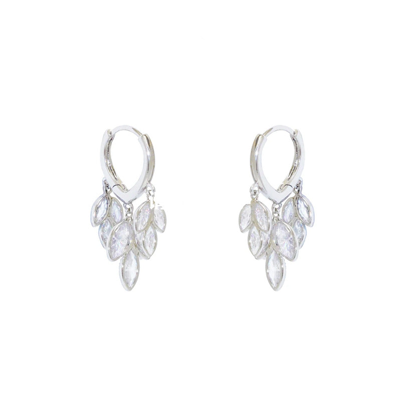 Leafy Tassel Zirconia Earrings