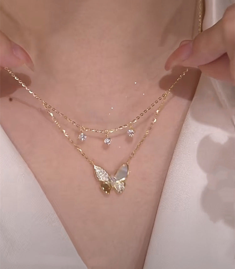 Double Butterfly Zirconia Necklace