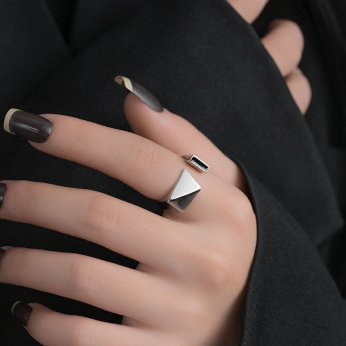 Sterling Silver Geometric Square Adjustable Ring
