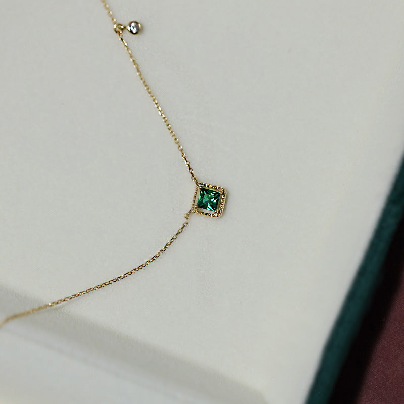 Vintage Emerald Sugar Cube Pendant Necklace