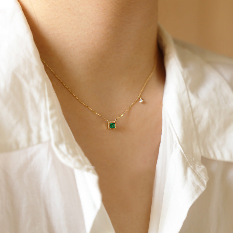 Vintage Emerald Sugar Cube Pendant Necklace