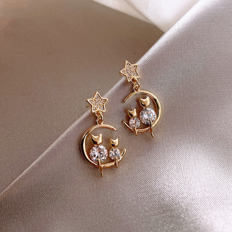 Cat & Moon Earrings