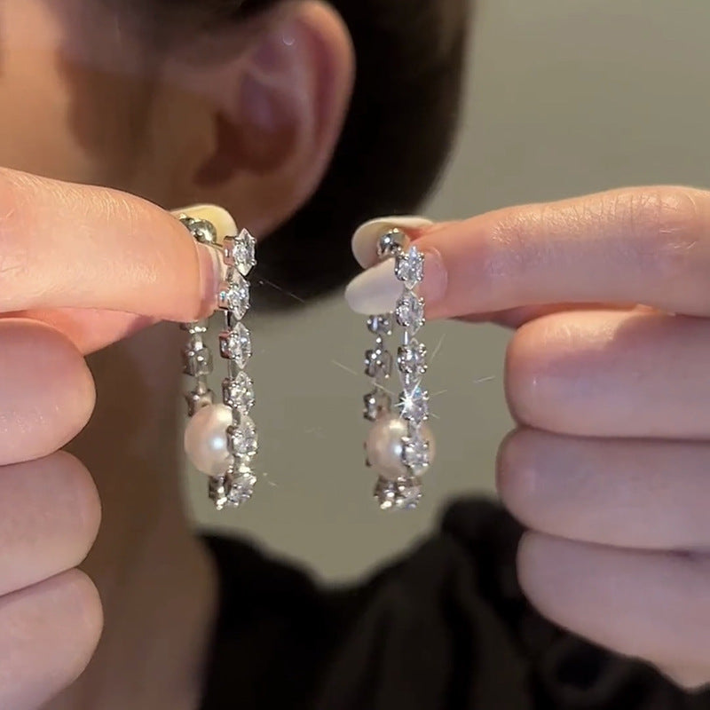 Zirconia Pearl Chain Earrings