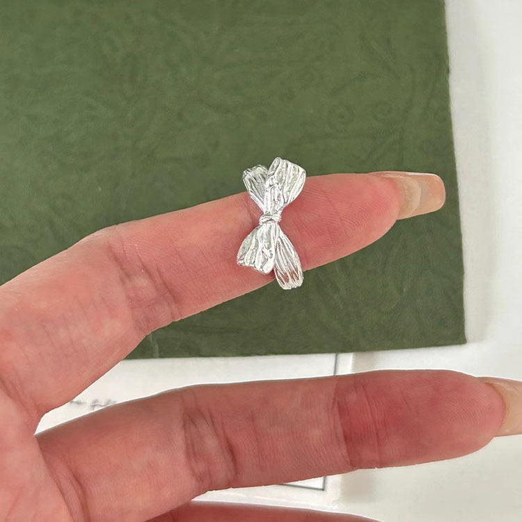 S925 Sterling Silver Textured Bow Ring