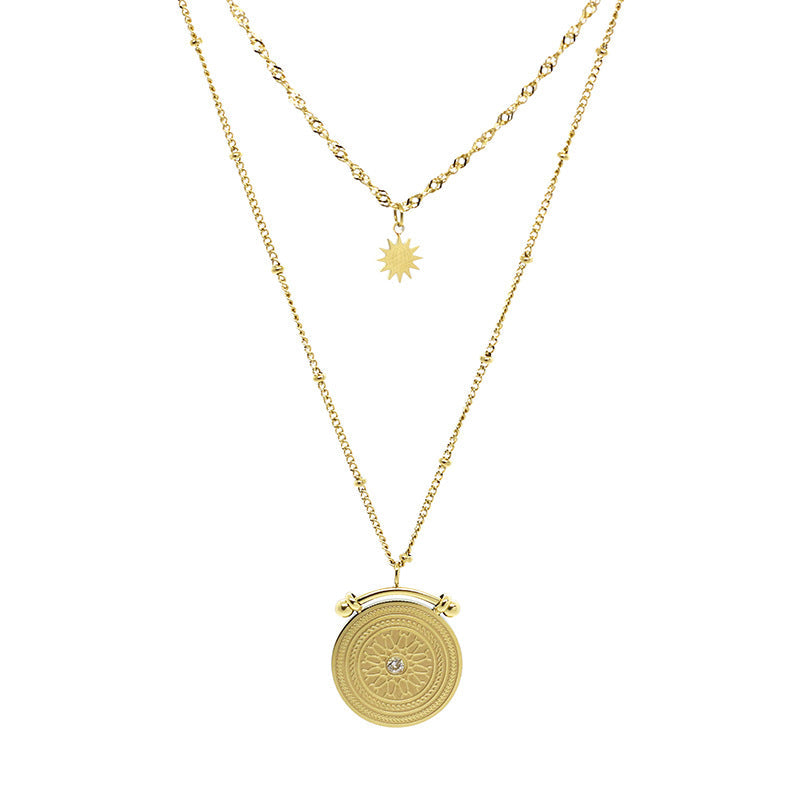 Roman vintage pendant double layer necklace