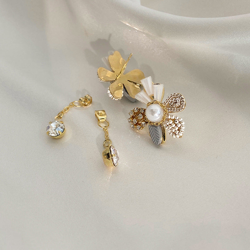 Pearl Flower & Crystal Tassel Earrings
