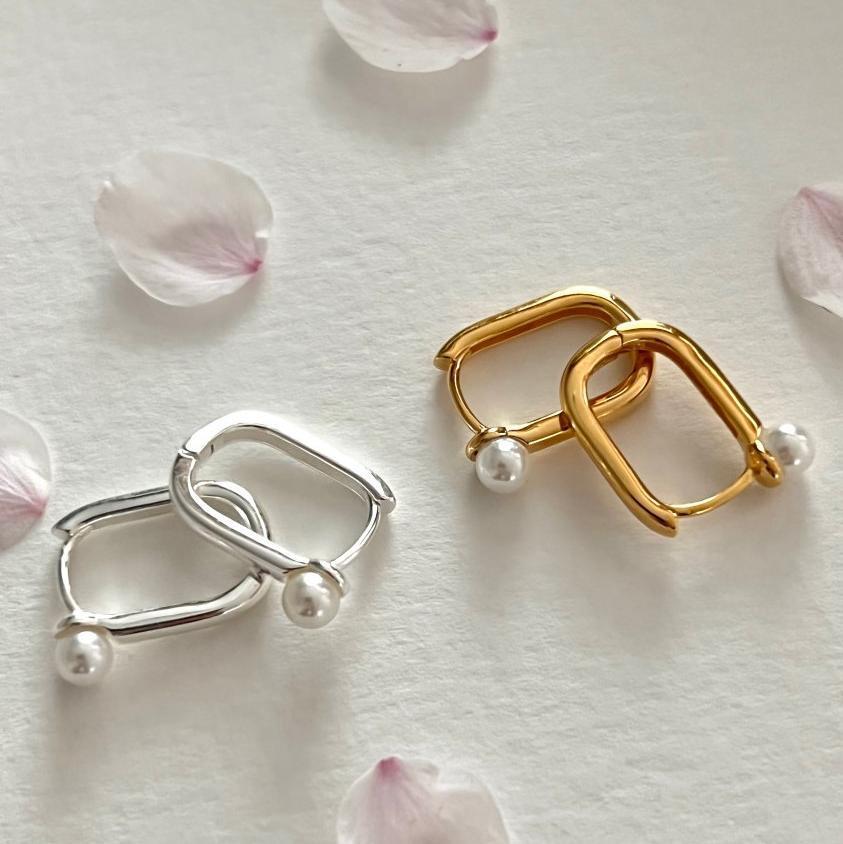 Sterling Silver Square Pearl Earrings