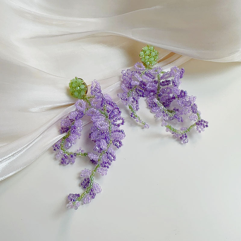 Oil Painting Wisteria Tassel Earrings