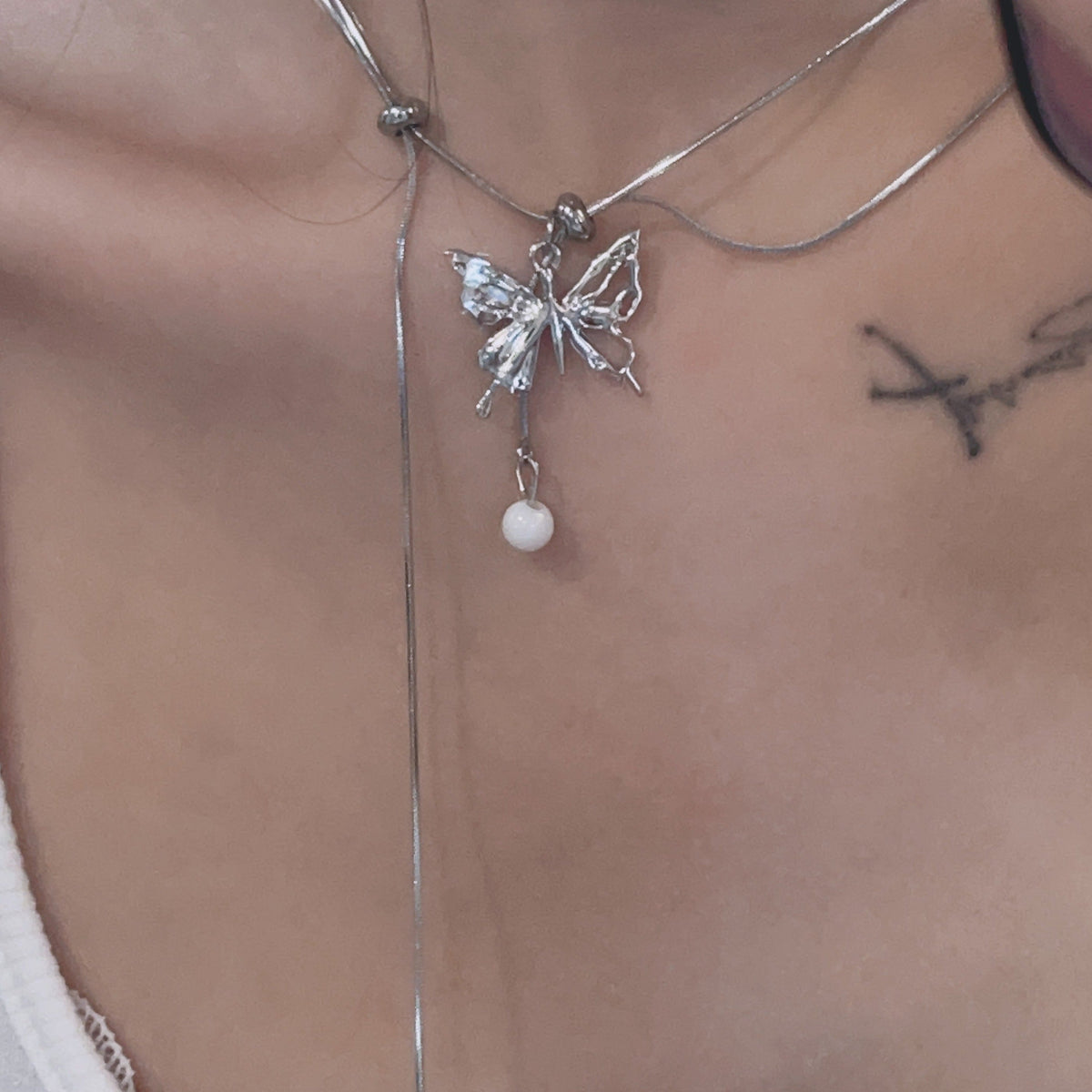 Butterfly Pearl Tassel Necklace