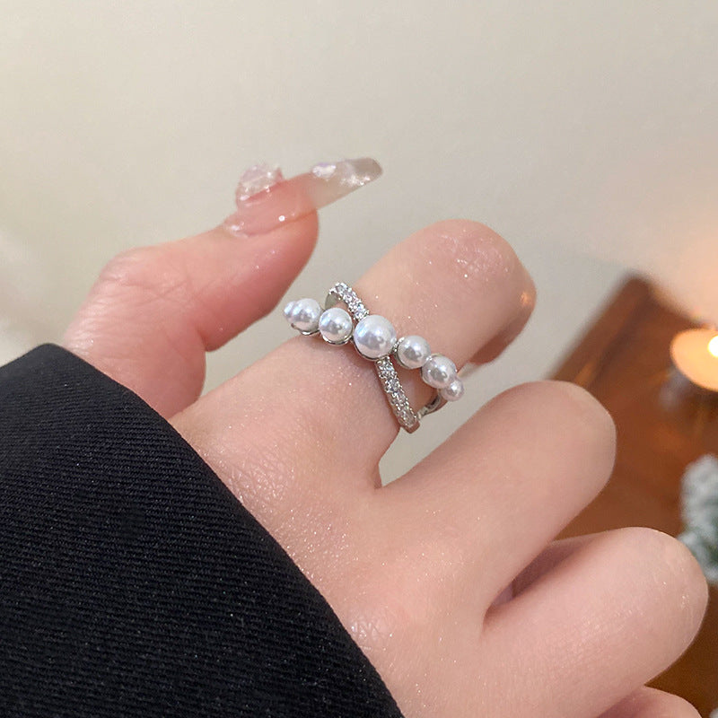 Zirconia Pearl Vintage Adjustable Ring