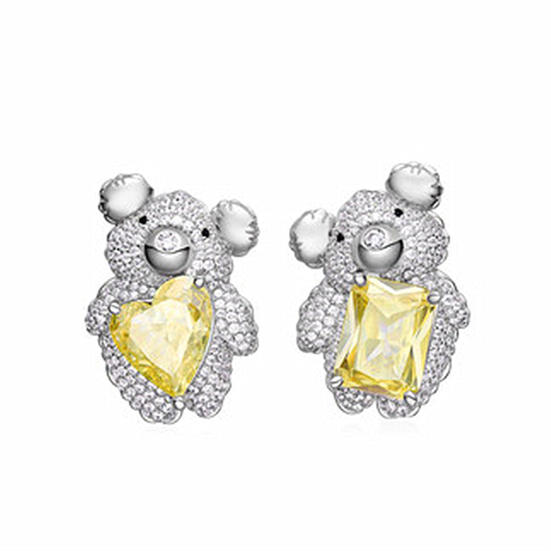 Artificial Gem Bear Earrings