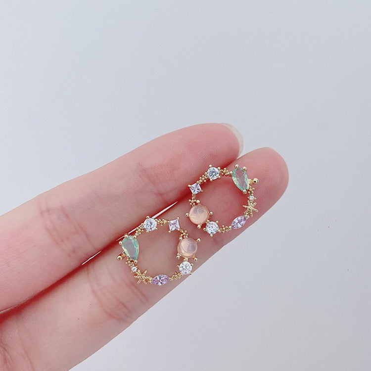 Round Crystal Flower Earrings