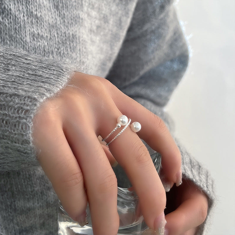 Silver Adjustable Stretch Pearl Ring