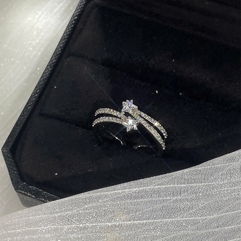 Double Layered Star Surrounding Star Adjustable Ring