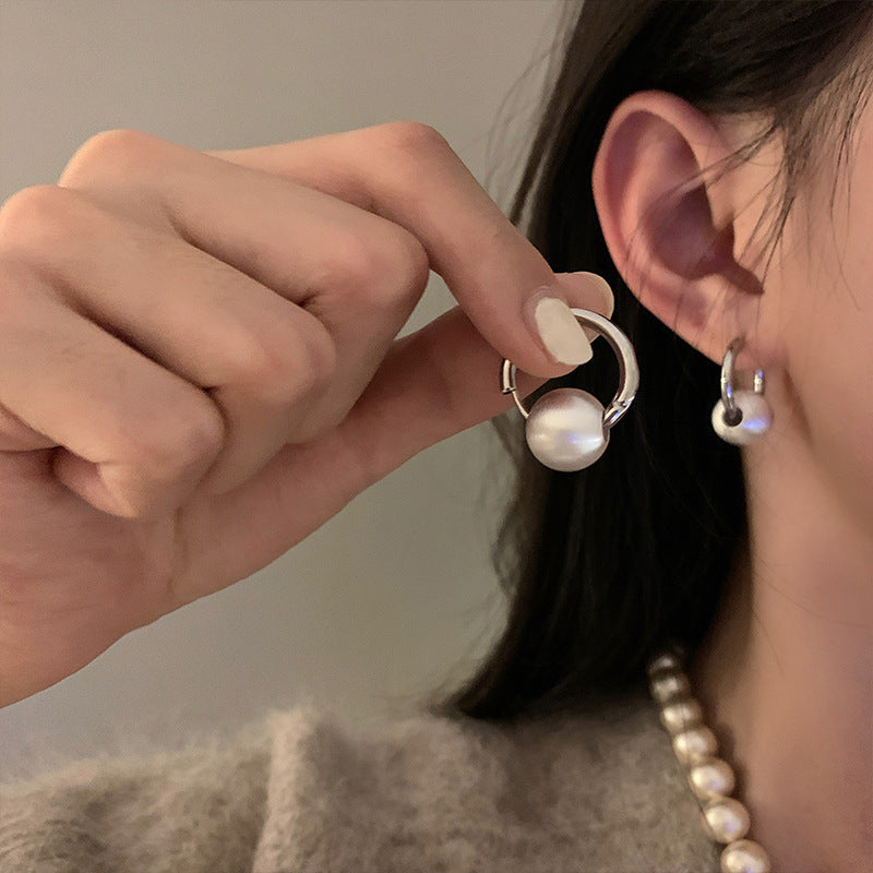 Brushed Ball Hoop Earrings