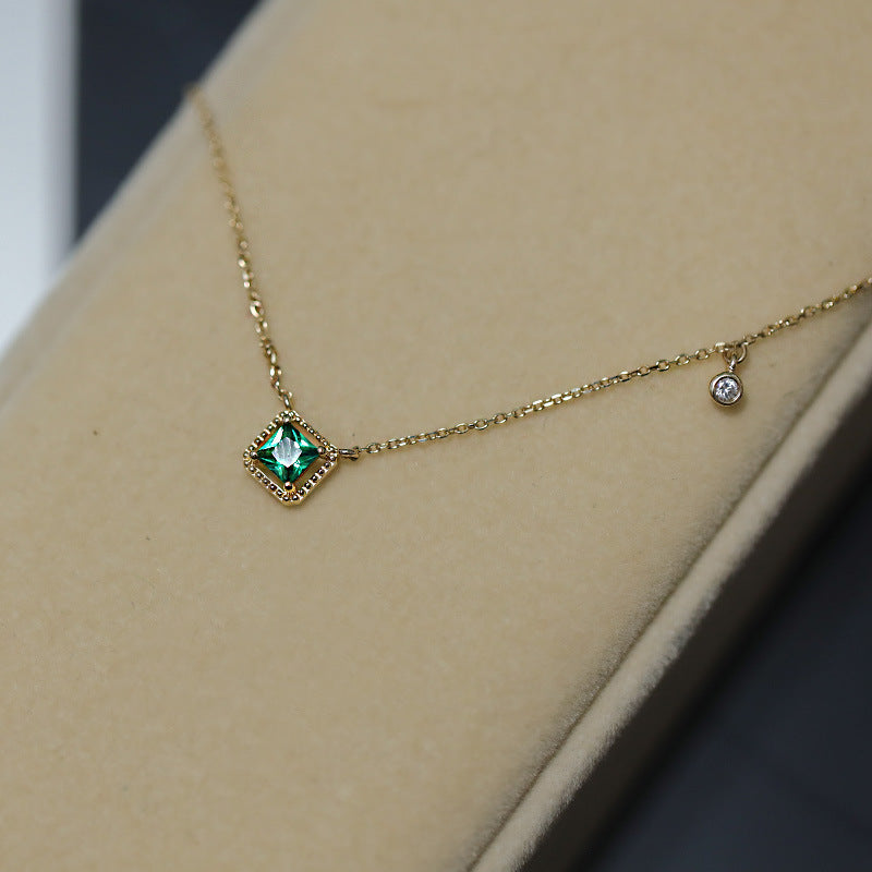 Vintage Emerald Sugar Cube Pendant Necklace