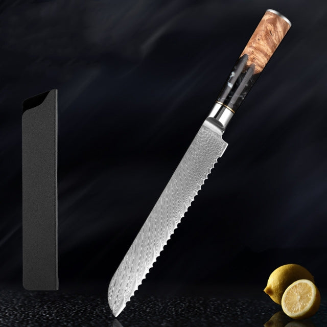 SAKUTO (作東) Japanese Damascus Steel Kitchen Knife Set With Coloured Black Handle