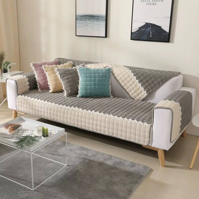 Super Soft Plush Couch Cover, Anti-Slip Sectional Couch Cover, L Shape Sofa Cover