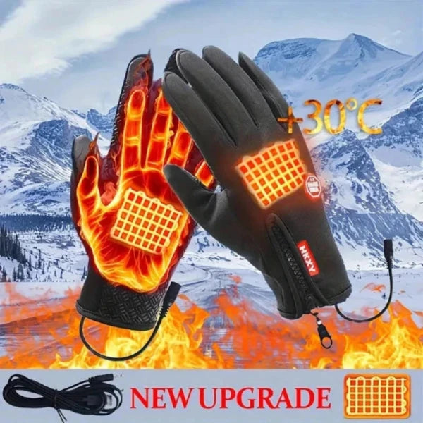 Outdoor Heated Gloves – Windproof, Waterproof, Plus Velvet Lining, USB Rechargeable, Touchscreen Winter Gloves