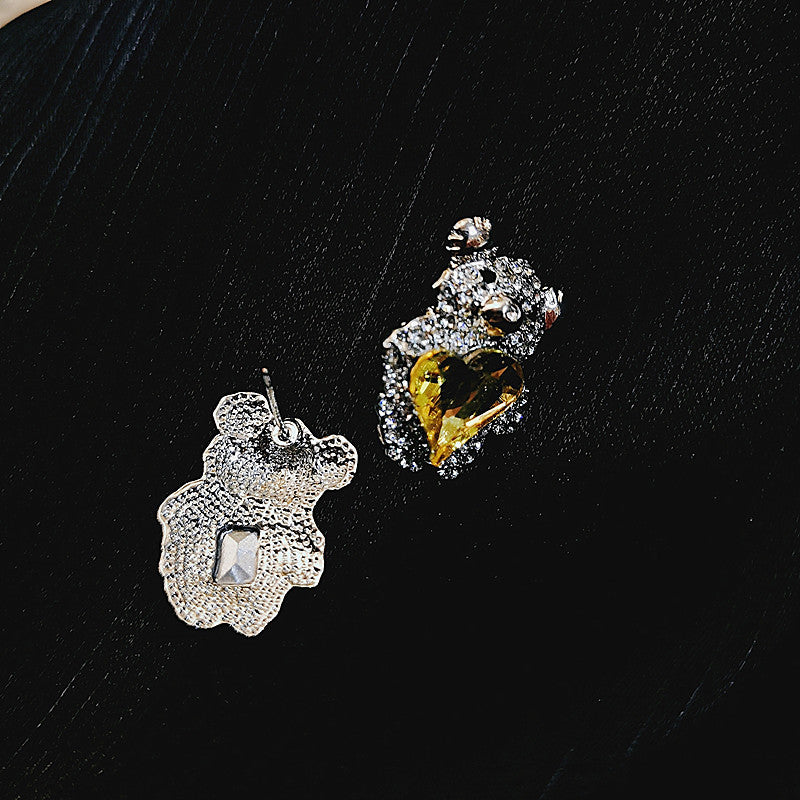 Artificial Gem Bear Earrings