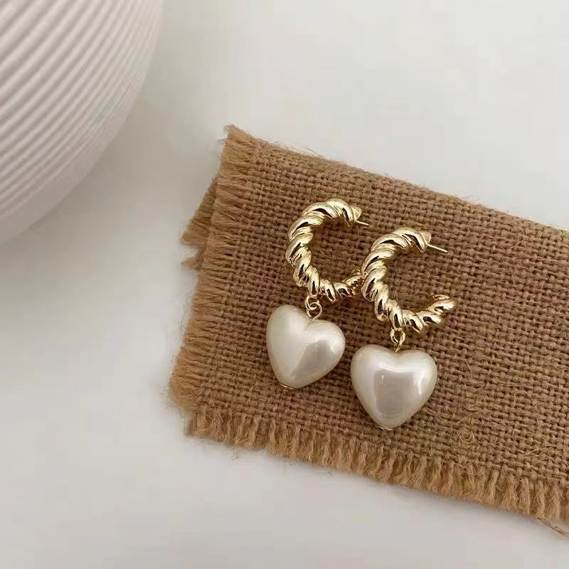 Twisted Rope Hoop Pearl Love Earrings